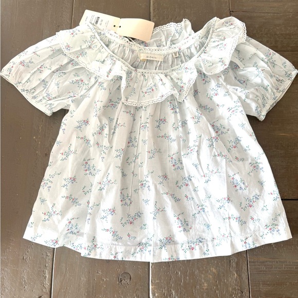 Doen Silvie Top White Organic Cotton Floral Ruffle Blouse Sz XS - Picture 4 of 4